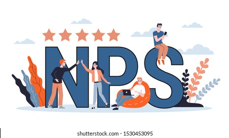 NPS or net promoter score. Idea of advertising and communication. Business strategy. Flat illustration