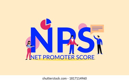 NPS net promoter score illustration. Marketing corporate system with financial success strategy advertising financial acronym and accounting management vector business leadership element.