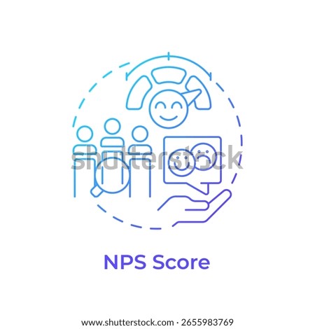 NPS score blue gradient concept icon. Metric used to gauge customer loyalty and satisfaction. Gap analysis tool. Round shape line illustration. Abstract idea. Graphic design. Easy to use in blog post