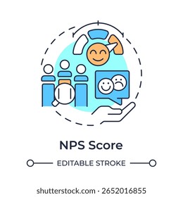 Ícone de conceito de várias cores da pontuação do NPS. Métrica usada para avaliar a fidelidade e a satisfação do cliente. Ferramenta de análise de lacunas. Ilustração de linha de forma redonda. Ideia abstrata. Design gráfico. Fácil de usar no post do blog