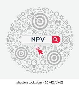 NPV  mean (net present value) Word written in search bar ,Vector illustration.