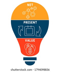 NPV - net present value. acronym business concept. vector illustration concept with keywords and icons. lettering illustration with icons for web banner, flyer, landing page, presentation