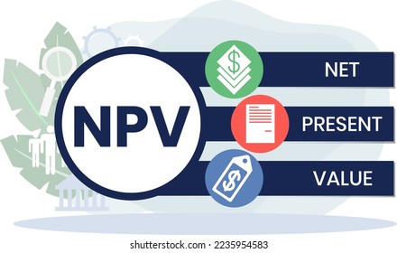 NPV - net present value. acronym business concept. vector illustration concept with keywords and icons. lettering illustration with icons for web banner, flyer, landing page, presentation