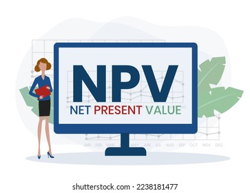NPV - net present value. acronym business concept. vector illustration concept with keywords and icons. lettering illustration with icons for web banner, flyer, landing page, presentation