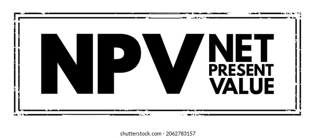 NPV Net Present Value - the cash flows at the required rate of return of your project compared to your initial investment, acronym text stamp