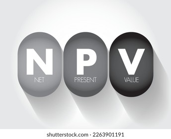 NPV Net Present Value - the cash flows at the required rate of return of your project compared to your initial investment, acronym text concept background