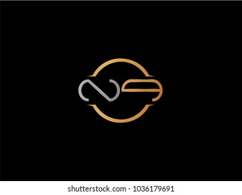 NQ circle Shape Letter logo Design in silver gold color