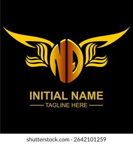 NQ Golden Wing Emblem Logo with elegant gold wings, sleek and modern design. Ideal for branding, creative projects, luxury businesses, or artistic ventures.