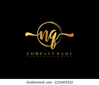 NQ initial handwriting logo circle template vector