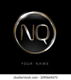 NQ initial letters with circle elegant logo golden silver black background