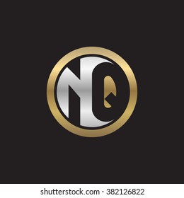 NQ initial letters circle elegant logo golden silver black background