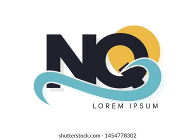 NQ letter logo with ocean waves and sunset. Beach concept design