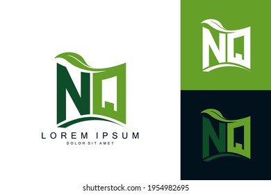 Monograma del logotipo de NQ con naturaleza de hoja verde biología orgánica curva forma de diseño de vector premium