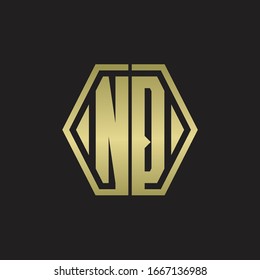 NQ Logo monogram with hexagon line rounded design template with gold colors