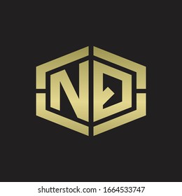 NQ Logo monogram with hexagon shape and piece line rounded design tamplate on gold colors