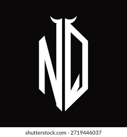 Monograma del logotipo de NQ con la forma del cuerno aislada Plantilla de diseño blanco y negro sobre fondo negro