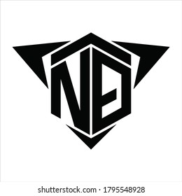 Monograma del logotipo de NQ con flecha de alas alrededor de la plantilla de diseño sobre fondo blanco
