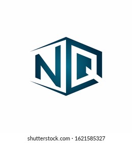 NQ monogram logo with hexagon shape and negative space style ribbon design template