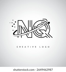 Logotipo de Monograma de Órbita NQ - Marca de Letra Mínima Futurista com Linha de Arte Circular, Pontos Inspirados na Tecnologia e Conceito de Movimento Espacial para Identidade de Marca Moderna