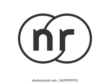 NR business company emblem with outline rounds and letters n r. Logo template of two merged circles for brand identity, logotype. Vector Infinity symbol  and technology sign.