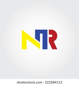 NR flat initial letter logo combining yellow, blue and red