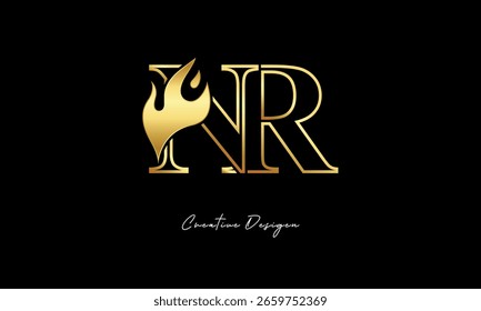 NR Golden Flame Logo Design Luxo Símbolo Minimalista para Premium Branding e Identidade Criativa
