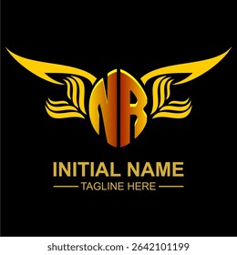 NR Golden Wing Emblem Logo with elegant gold wings, sleek and modern design. Ideal for branding, creative projects, luxury businesses, or artistic ventures.