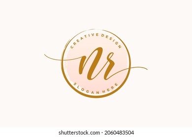 NR handwriting logo with circle template vector signature, wedding, fashion, floral and botanical with creative template.