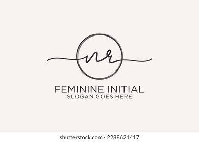 NR handwriting logo with circle template vector logo of initial signature, wedding, fashion, floral and botanical with creative template.