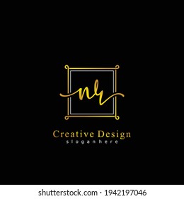 NR Logo escrito a mano con caligrafía inicial. Alfabeto escrito a mano en la plantilla de logotipo. Cartas y alfabetos para la firma, boda, moda, floral y botánica 