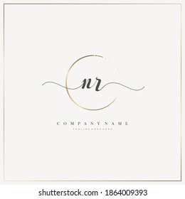 NR Initial Letter handwriting logo hand drawn template vector, logo for beauty, cosmetics, wedding, fashion and business