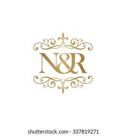 N&R Initial logo. Ornament ampersand monogram golden logo