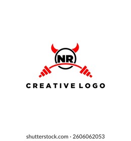 NR initial monogram for fitnes or gym logo with devil style design