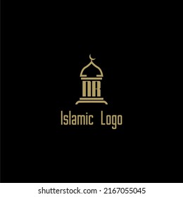 NR initial monogram for islamic logo with mosque icon design