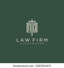 NR initial monogram for law firm with sword and shield logo image