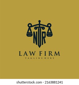 NR initial monogram for lawfirm logo with sword and scale