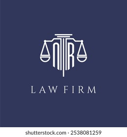 Monograma inicial de NR para el logotipo del bufete de abogados con Imagen de Vector de escalas