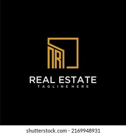 NR initial monogram logo for real estate design with creative square image