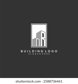 NR initial monogram real estate logo with building creative square style design