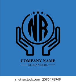 NR initials held within hands, symbolizing trust and protection. The circle represents unity, while stars highlight excellence and ambition.