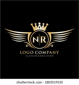 NR Letter Initial with Royal Wing Logo Template.