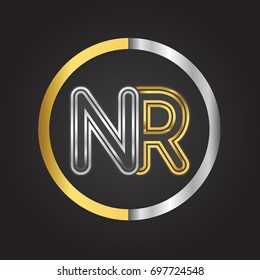 NR Letter logo in a circle. gold and silver colored. Vector design template elements for your business or company identity.