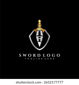 Monograma de luxo da letra NR para imagem em estilo escudo e espada