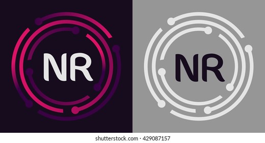 NR letters business logo icon design template elements in abstract background logo, design identity in circle, alphabet letter