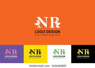NR letters eco logo with leaf. Vector typeface for nature posters, eco friendly emblem, vegan identity, herbal and botanical cards etc. Ecology NR letters logo with leaf.