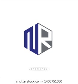 NR Logo Initial Monogram Negative Space Design Template With Blue Navy and Grey color