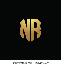 NR logo monogram with gold colors and shield shape design template