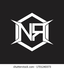 Monograma de logotipo NR con hexágono y plantilla de diseño de forma de cuatro ejes