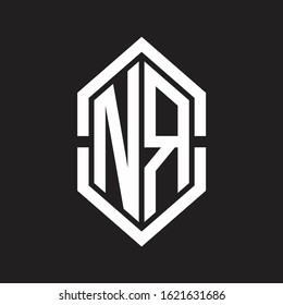NR Logo monogram with hexagon shape and outline slice style with black and white