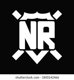 NR Logo monogram isolated on shield shape with rounded line on black background